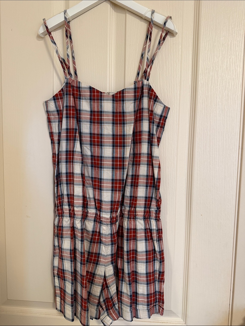 A.P.C. Red White and Navy Plaid Kids Romper